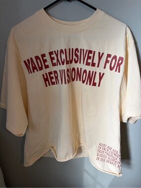 Cream Short Sleeve Graphic Tee with Red Print